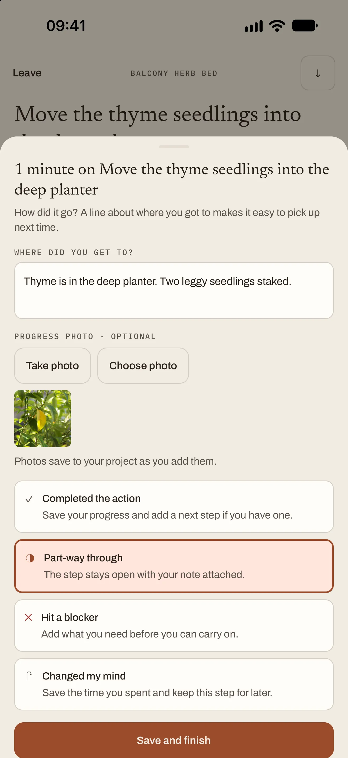 Ending a Stillmaking session: “Where did you get to?” with a note, a progress photo and four ways it could have gone